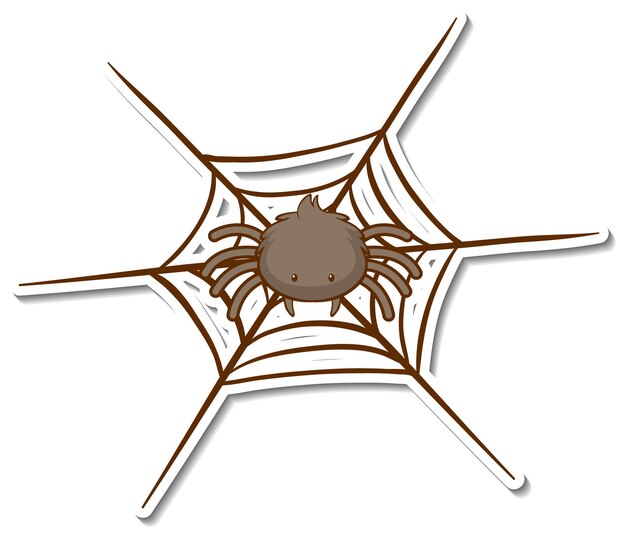 Adesivo de aranha fofa na web em fundo branco