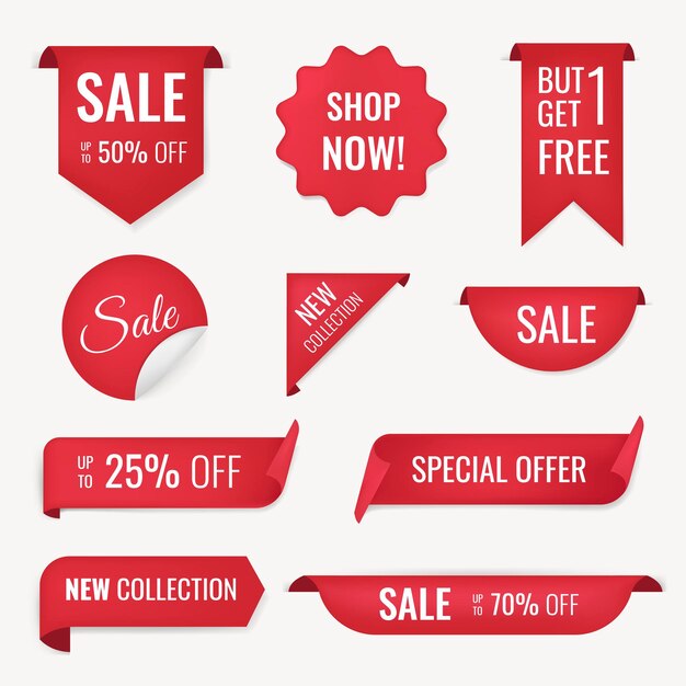Adesivo de banner de venda, conjunto de clipart de compras de vetor em branco