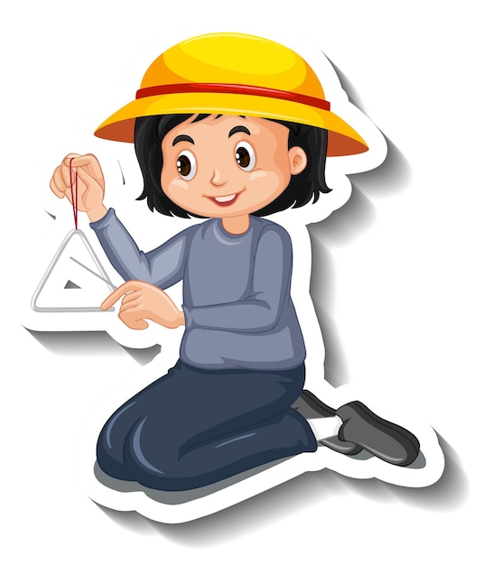 Vetor grátis adesivo de desenho animado com uma garota jogando triângulo
