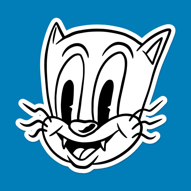 Vetor grátis adesivo de desenho animado de gato fofo no vetor de fundo azul
