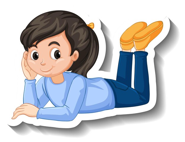 Adesivo de desenho animado de menina deitada no chão