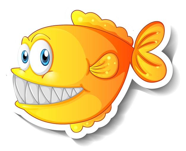 Adesivo de desenho animado de peixe com presas grandes