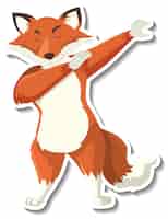 Vetor grátis adesivo de desenho animado de uma raposa dançando