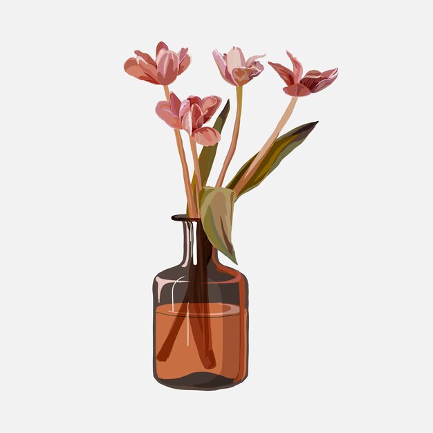 Adesivo de flor de tulipa, vetor de ilustração feminina estética