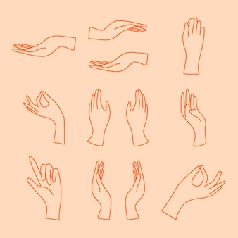 Adesivo de gesto de mão, conjunto de ilustrações de arte de linha mínima