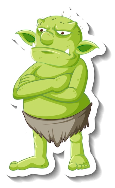 Vetor grátis adesivo de goblin verde ou personagem de desenho animado de troll