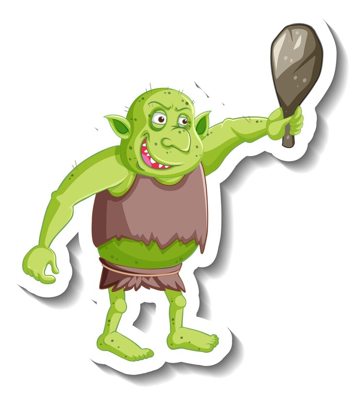 Vetor grátis adesivo de goblin verde ou personagem de desenho animado de troll