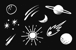 Adesivo de ilustração de doodle de galáxia branca bonito do sistema solar