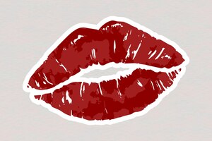 Vetor grátis adesivo de lábios vermelhos vetorizados com borda branca