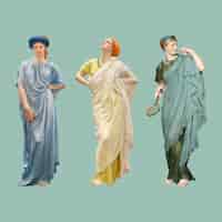 Vetor grátis adesivo de mulher, conjunto de vetores de vestido vintage
