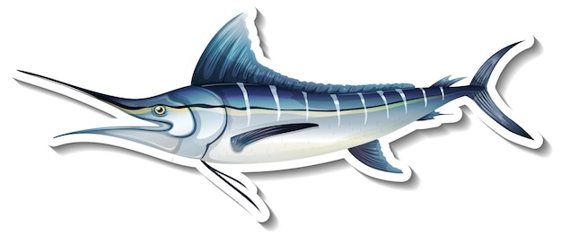 Vetor grátis adesivo de peixe marlin azul do atlântico em fundo branco