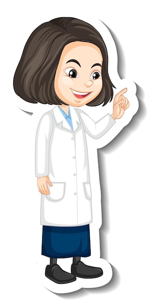 Vetor grátis adesivo de personagem de desenho animado com uma garota em um vestido de ciências