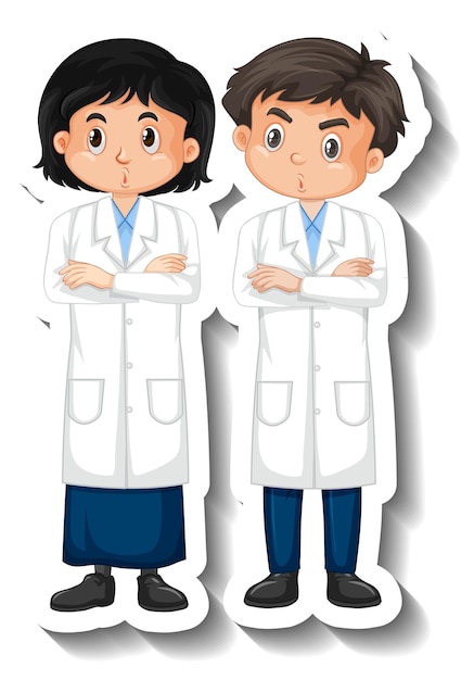 Adesivo de personagem de desenho animado de casal de cientistas