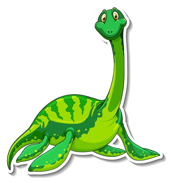 Vetor grátis adesivo de personagem de desenho animado de dinossauro elasmosaurus