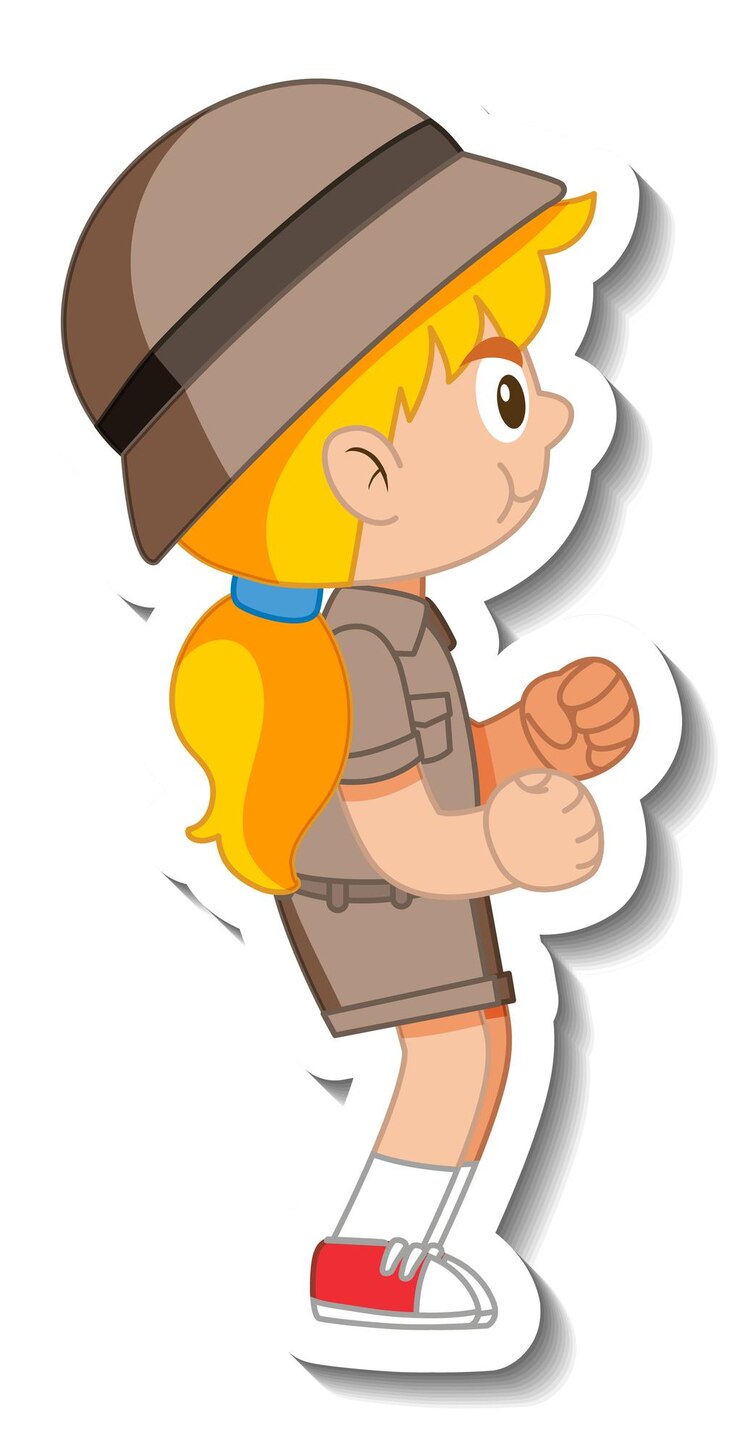 Vetor grátis adesivo de personagem de desenho animado de escuteira