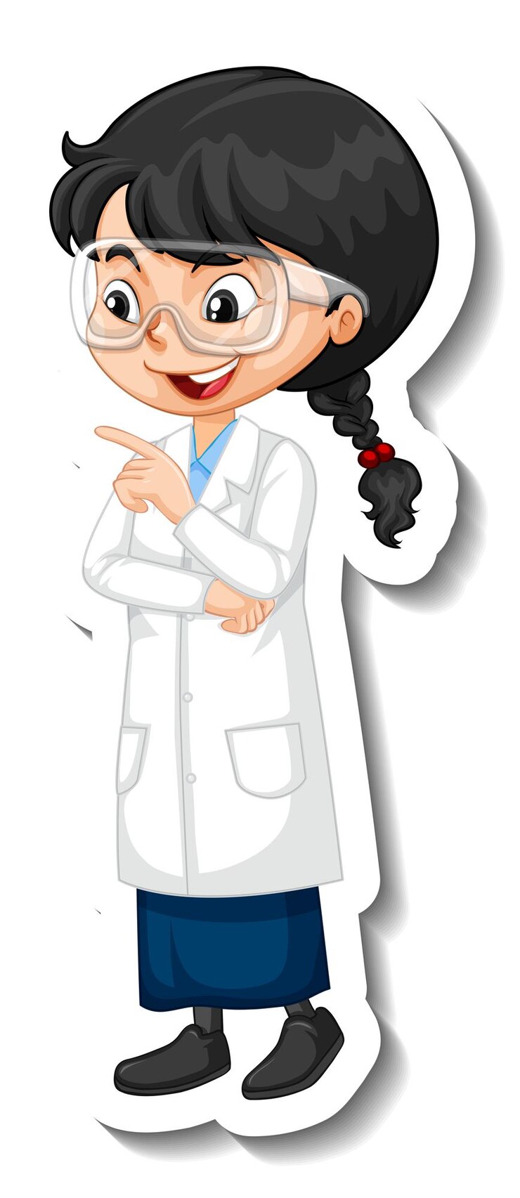 Vetor grátis adesivo de personagem de desenho animado de garota cientista
