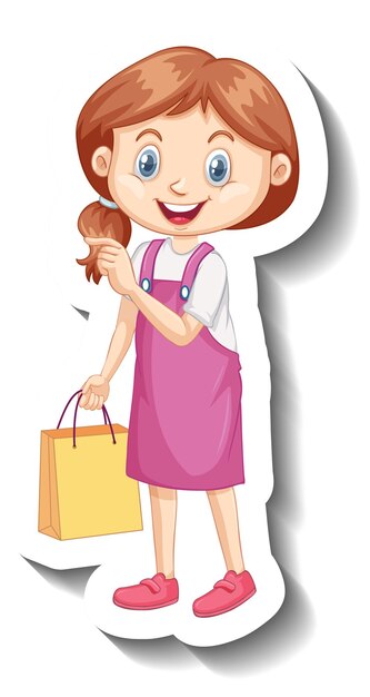Adesivo de personagem de desenho animado de garota fofa em vestido rosa