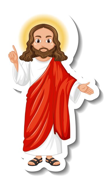 Adesivo de personagem de desenho animado de Jesus Cristo em fundo branco