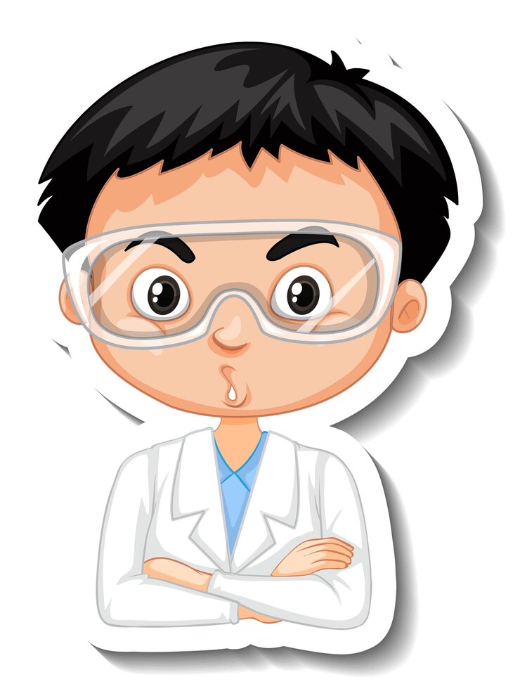 Vetor grátis adesivo de personagem de desenho animado de menino cientista
