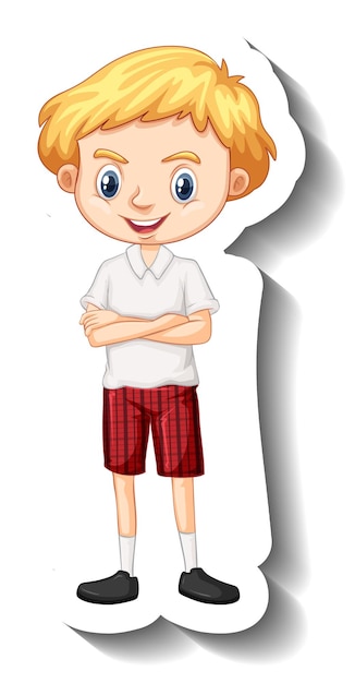 Vetor grátis adesivo de personagem de desenho animado de menino com uniforme de estudante