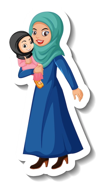 Vetor grátis adesivo de personagem de desenho animado de mulher muçulmana em fundo branco