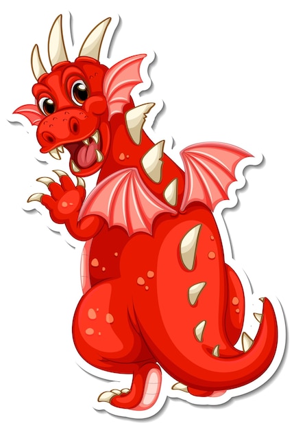 Vetor grátis adesivo de personagem de desenho animado do dragão vermelho