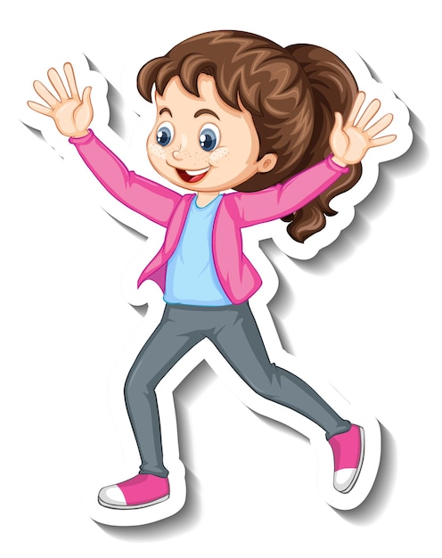 Vetor grátis adesivo personagem de desenho animado de menina feliz