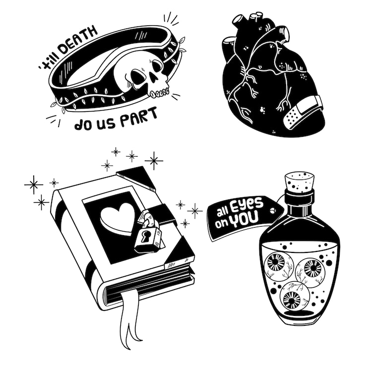 Vetor grátis adesivos de amor escuro místico