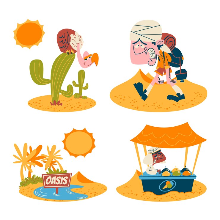 Vetor grátis adesivos de deserto de desenho retrô