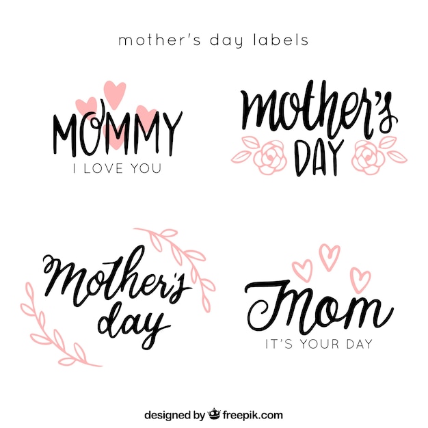 Adesivos de dia das mães com letras caligráficas