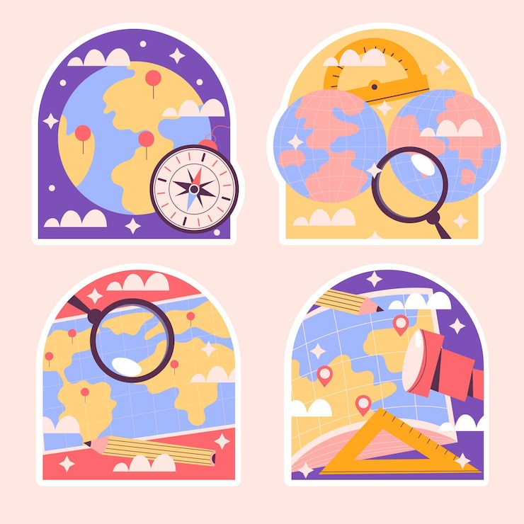 Vetor grátis adesivos de geografia ingênua