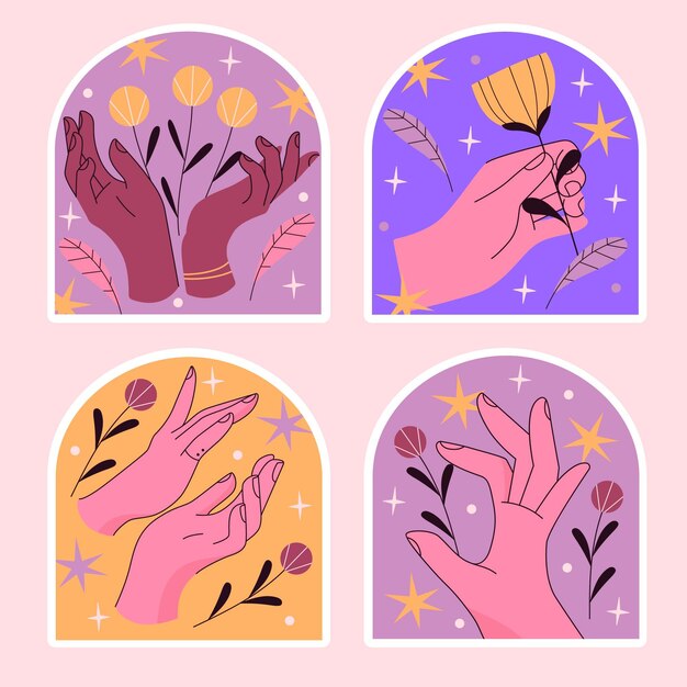 Adesivos de ilustração de mãos delicadas