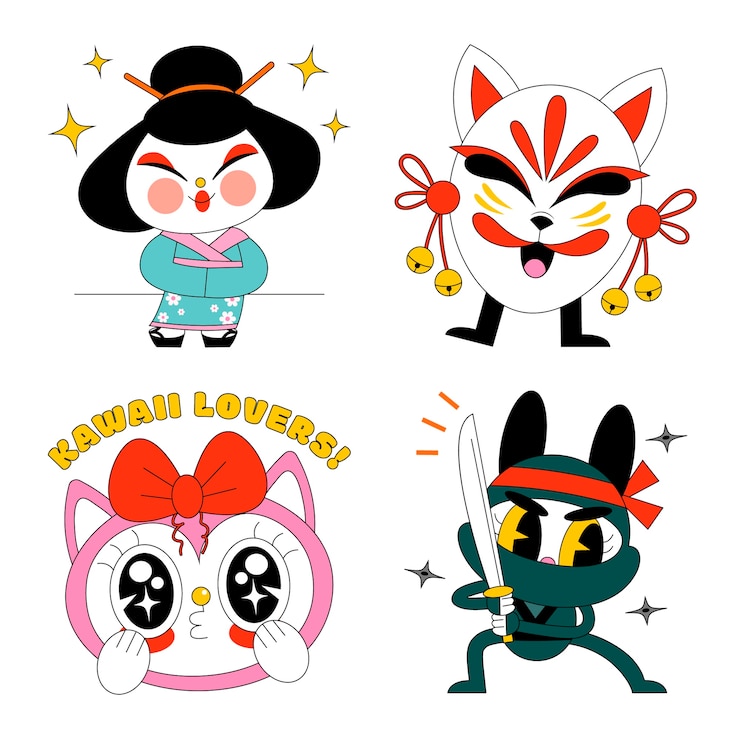 Vetor grátis adesivos de japão ácido desenhados à mão