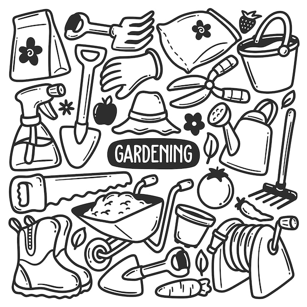 Vetor grátis adesivos de jardinagem desenhados à mão doodle para colorir vetor