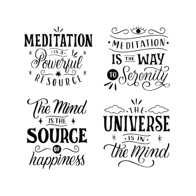 Adesivos de meditação com letras pretas