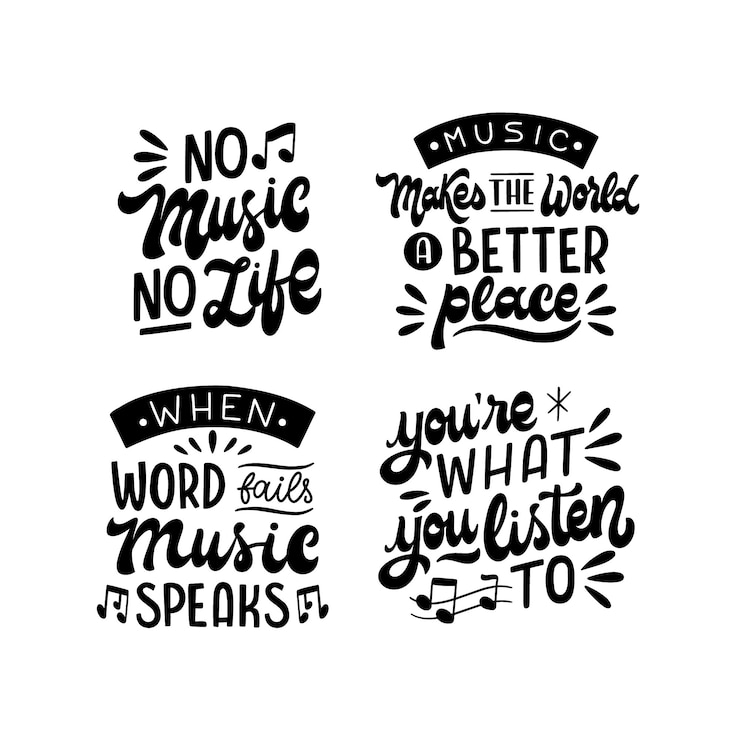 Vetor grátis adesivos de música com letras pretas