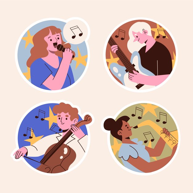 Adesivos de música ingênua desenhados à mão