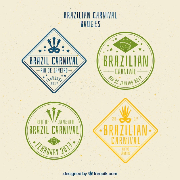 Vetor grátis adesivos retro carnaval conjunto de brasil