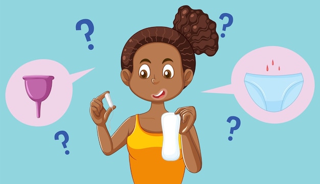 Adolescente afro-americana fazendo uma escolha de produto menstrual