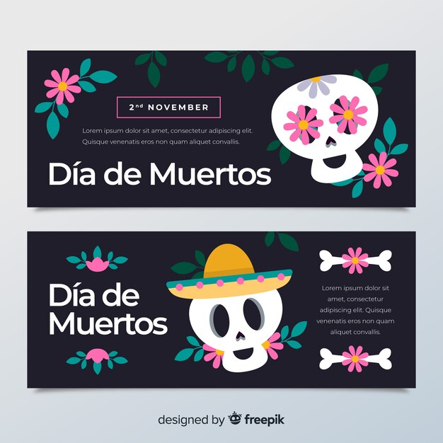 Vetor grátis adoráveis ​​dia de muertos banners