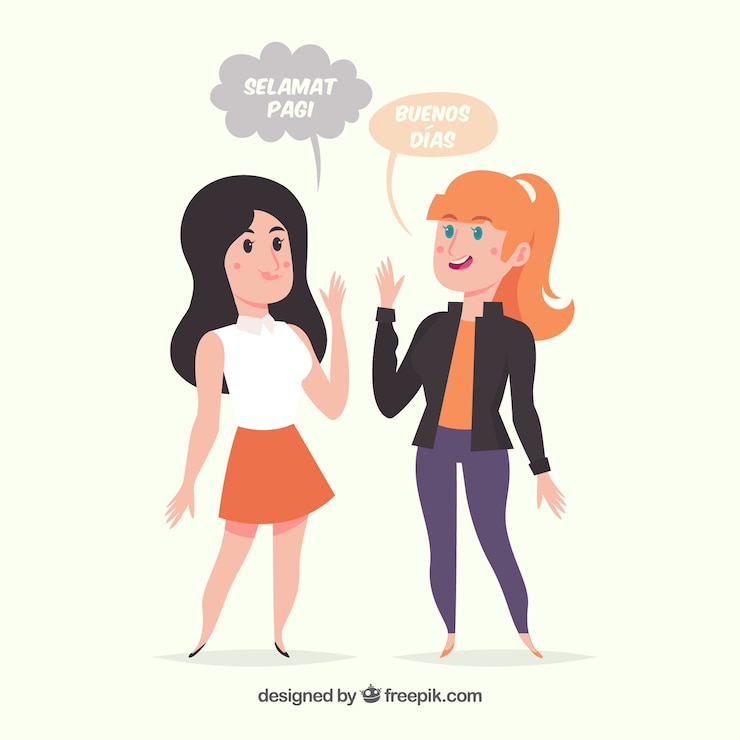 Vetor grátis adoráveis ​​personagens planos falando idiomas diferentes