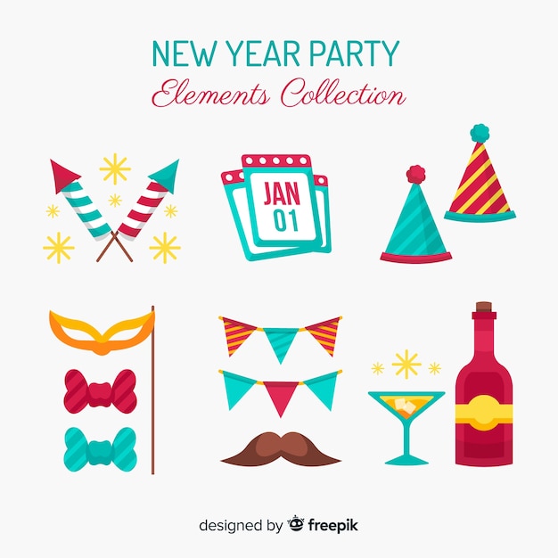 Adorável ano novo festa coleção de elementos com design plano