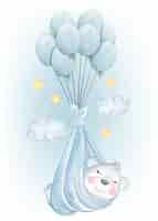 Vetor grátis adorável coala adormecido com balão voador