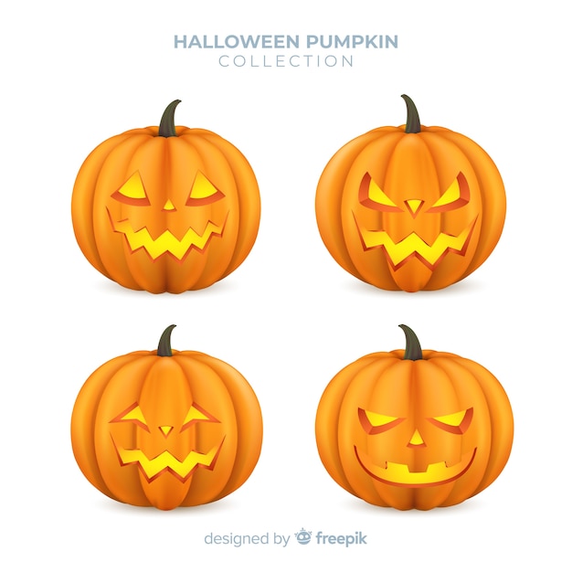 Adorável coleção de abóbora de halloween com design realista