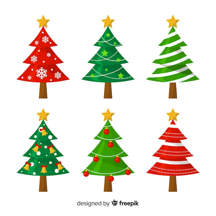 Vetor grátis adorável coleção de árvore de natal com design plano