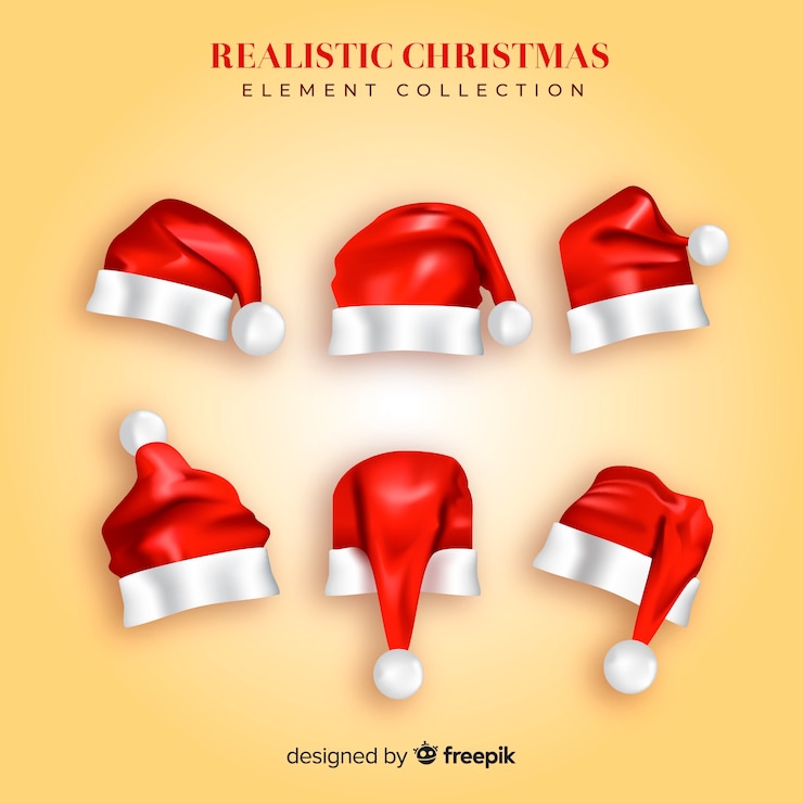 Vetor grátis adorável coleção de chapéu de papai noel com design realista