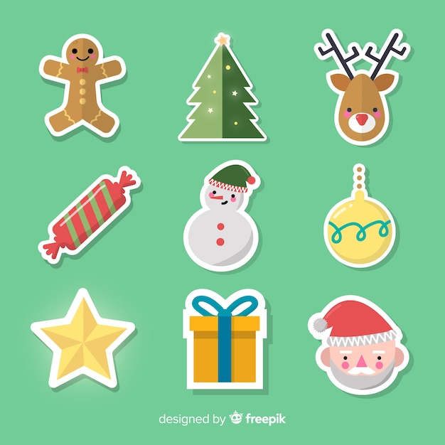 Adorável coleção de elementos de Natal com design plano