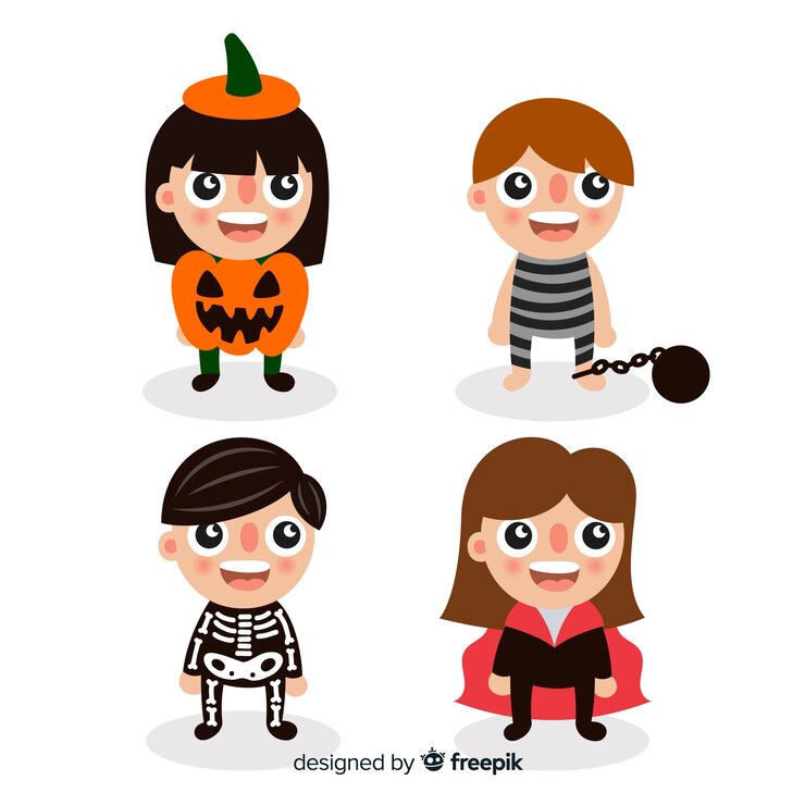 Vetor grátis adorável coleção de personagens de halloween com design plano