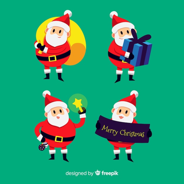 Adorável coleção de personagens de papai noel com design plano