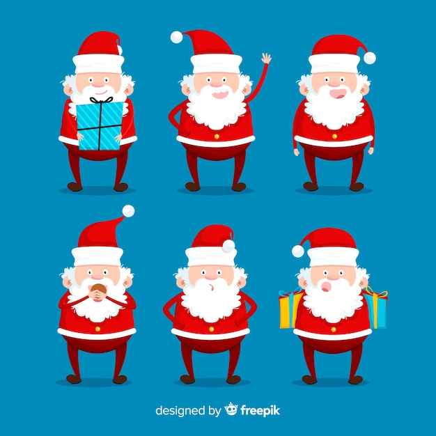 Adorável coleção de personagens de papai noel com design plano